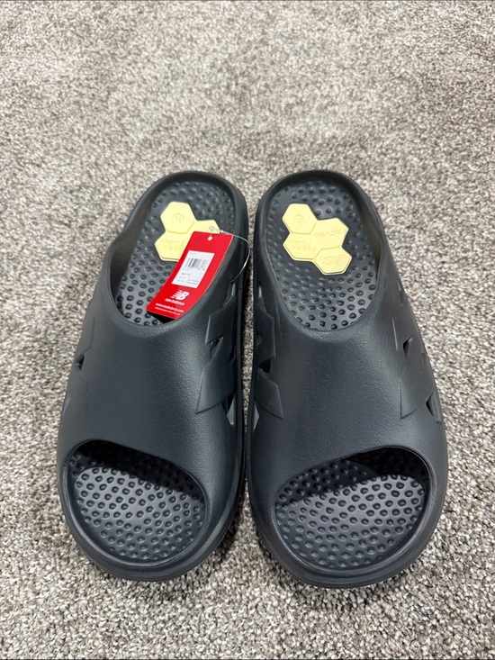 New Balance Other - New Balance Black Slip-On Shower Slides with Yellow Insole Accents